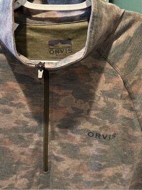 Orvis Olive and Brown Camo Half-Zip Pullover
